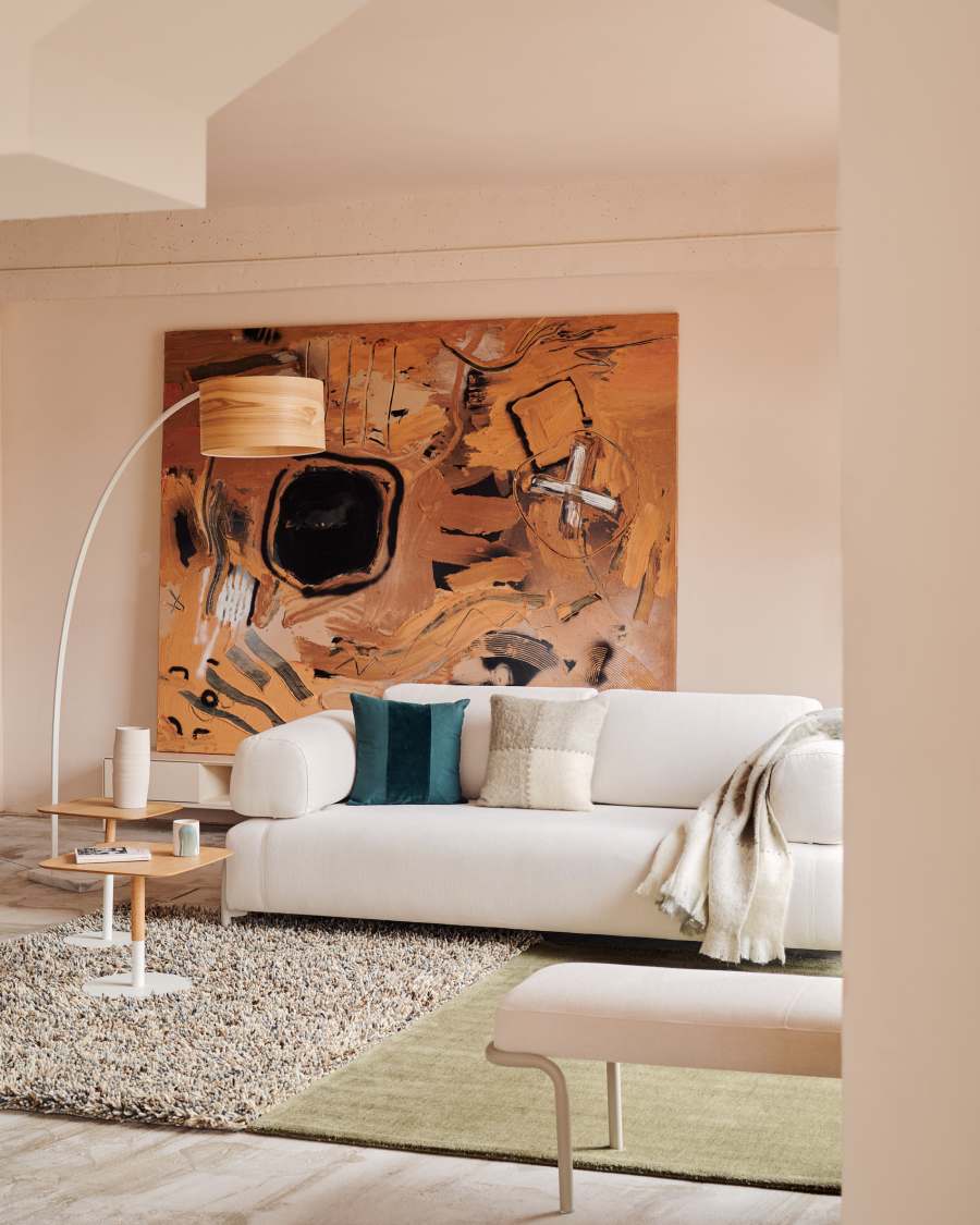 Φωτιστικό δαπέδου Juhe σε καπλαμά από ξύλο οξιάς, ατσάλι και λευκό μάρμαρο, αντάπτορας UK