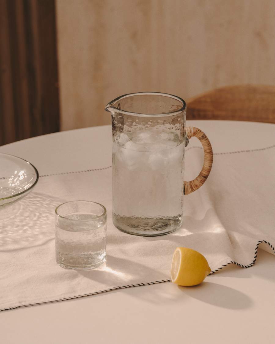 Sanpola beige embroidered table runner made from linen and cotton