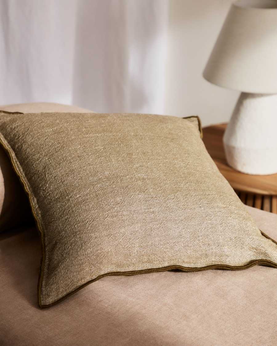 Queta cushion cover in green linen and cotton, 45 x 45 cm