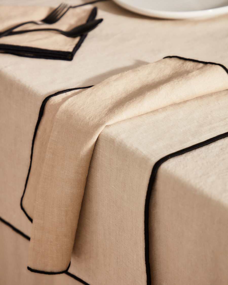 Camino de mesa Mirna de lino y algodón beige