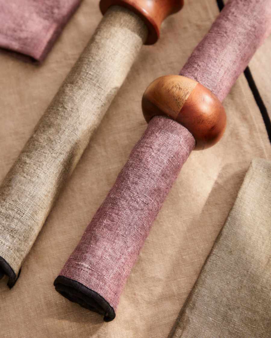 Lot de 2 sets de table Mirna en lin et coton bordeaux