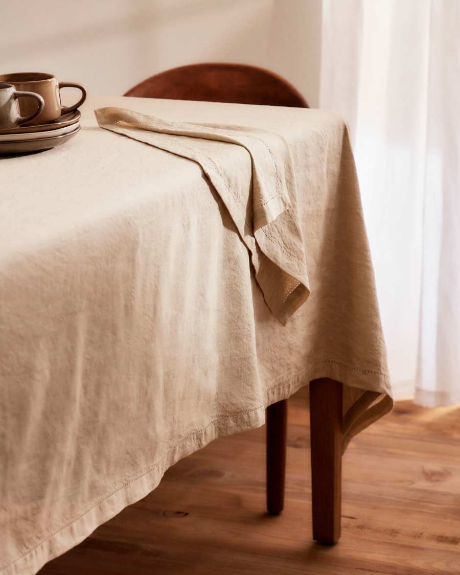 Tischdecke Marylin aus Leinen und Baumwolle beige 150 x 250 cm