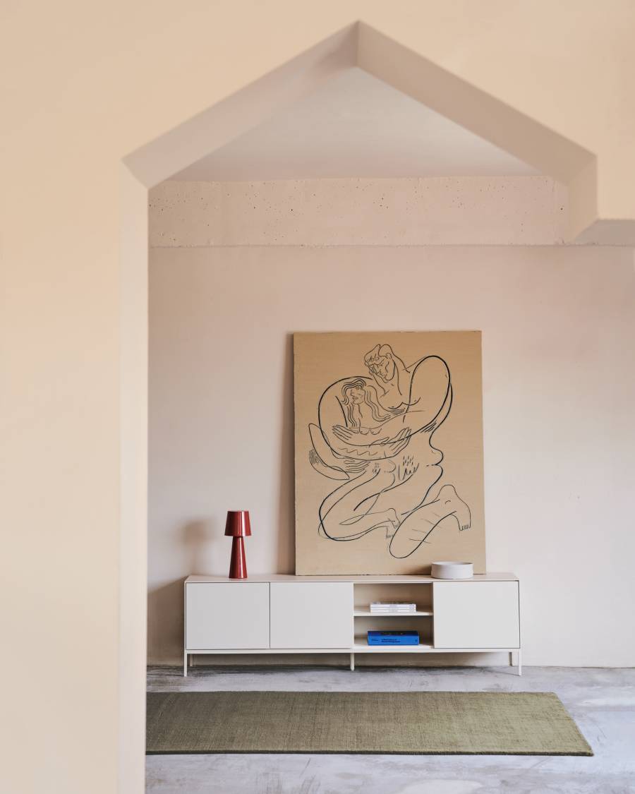 Meuble de TV Vedrana 3 portes DM laqué blanc 195 x 55 cm