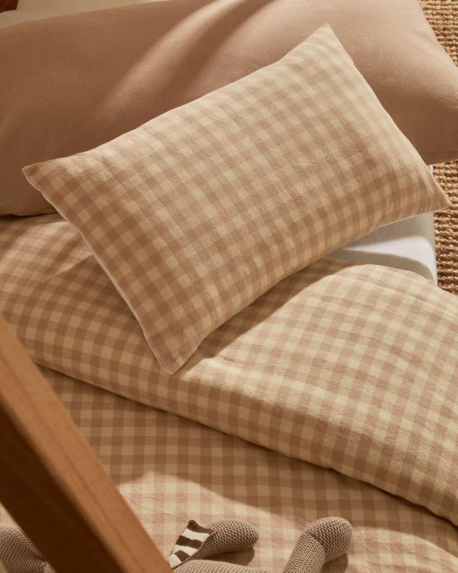 Housse de coussin  Yanil 100% coton à carreaux rose et beige 30 x 50 cm