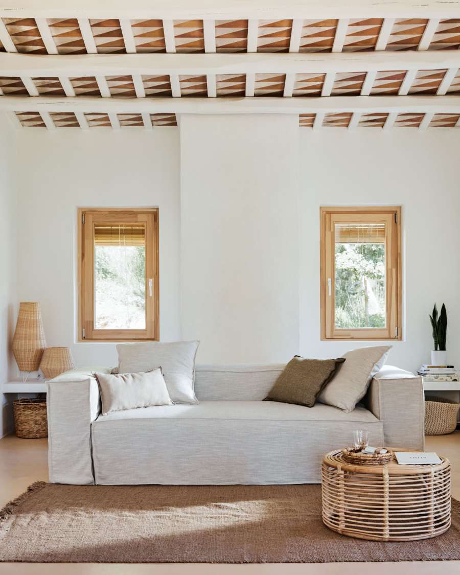 Blok 3 seater sofa with removable covers in white linen, 240 cm