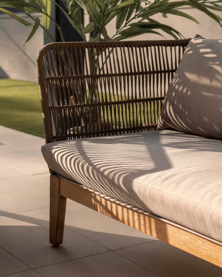 Belleny 3 seater sofa in beige cord and solid acacia wood, 176 cm FSC 100%