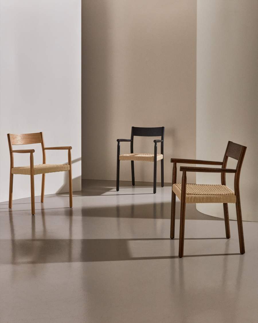 Yalia chair in solid oak with walnut finish and rope seat FSC 100%