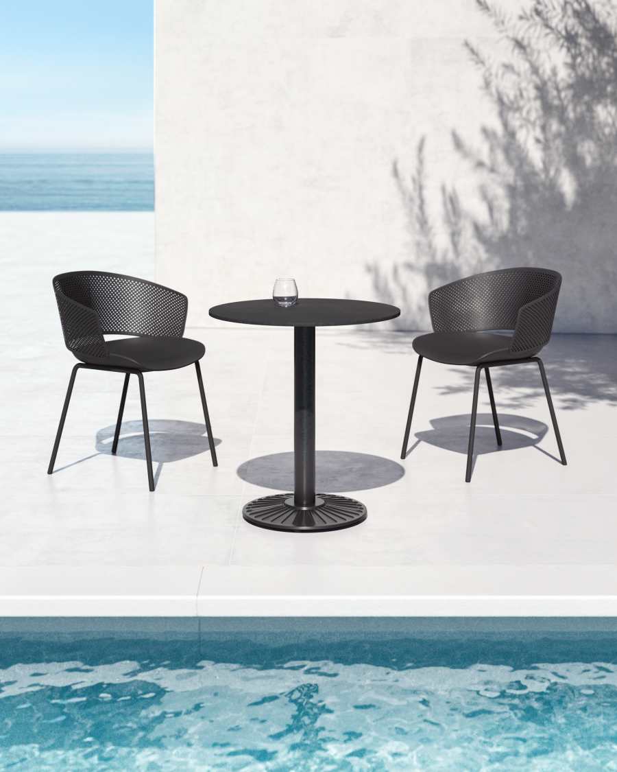 Tiaret runder Gartentisch in Schwarz mit Bein aus Metall mit schwarzem Finish Ø 68 cm