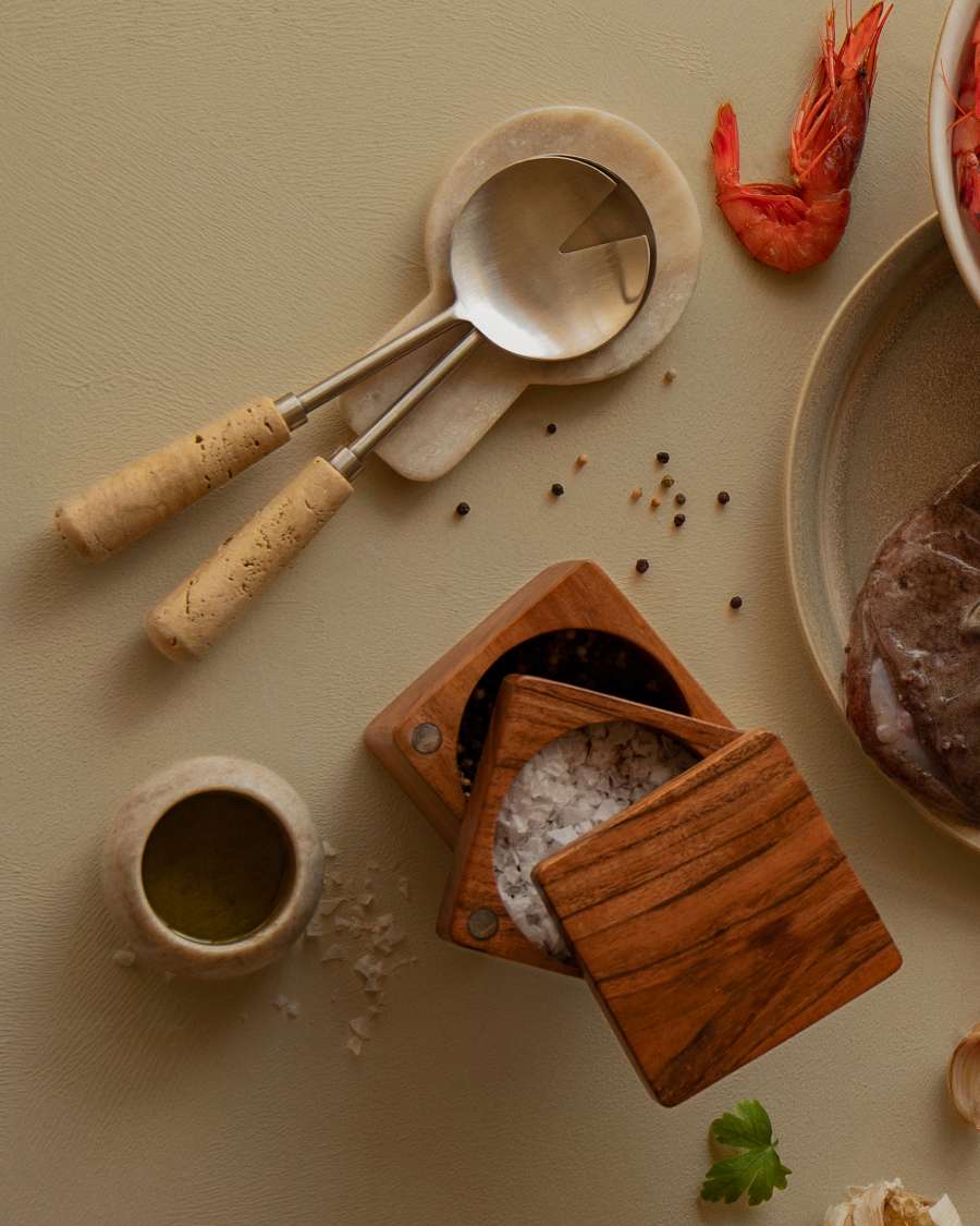 Madlena 2-teiliges Salatbesteck   aus Travertin bin Beige