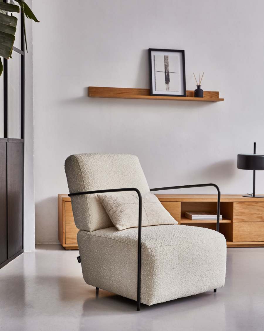 Gamer fauteuil wit geschoren effect en metaal met zwarte afwerking