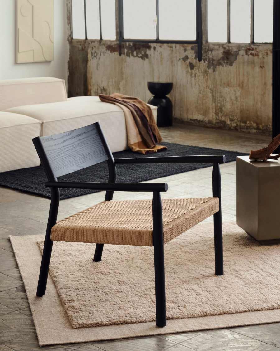 Yalia armchair in solid oak with a black finish and paper rope seat FSC 100%