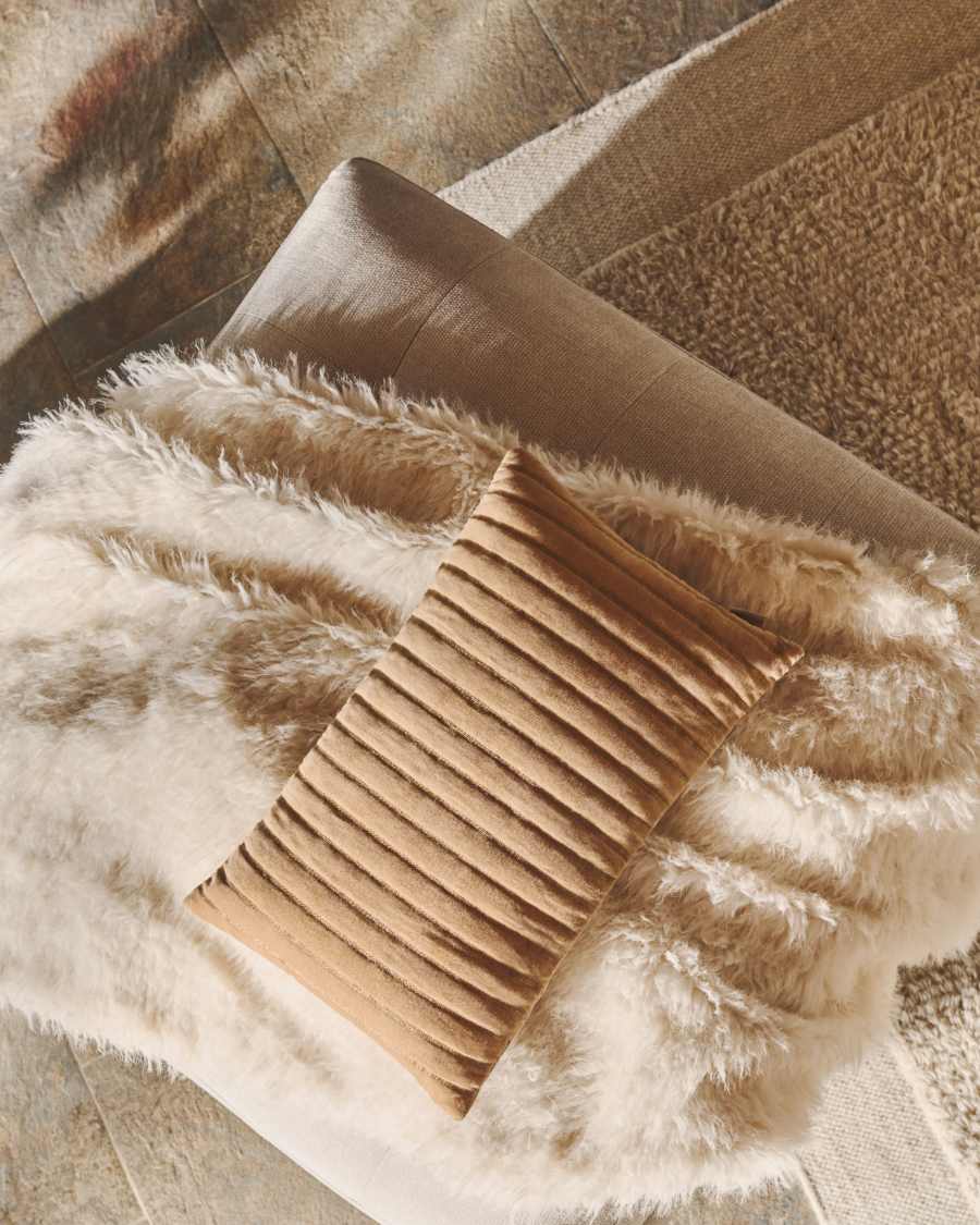 Merry brown cushion cover 100% cotton velvet with gold lurex stitching detail 30 x 50 cm