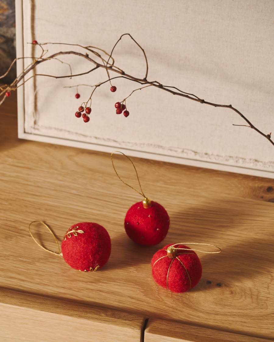 Breshi Set aus 3 kleinen Kugeln in Rot mit goldfarbenen Details