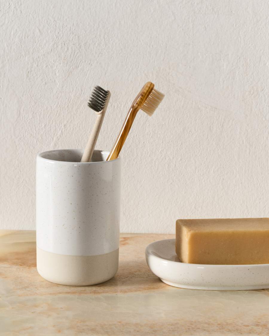 Selis Tray made of Beige and White Stoneware