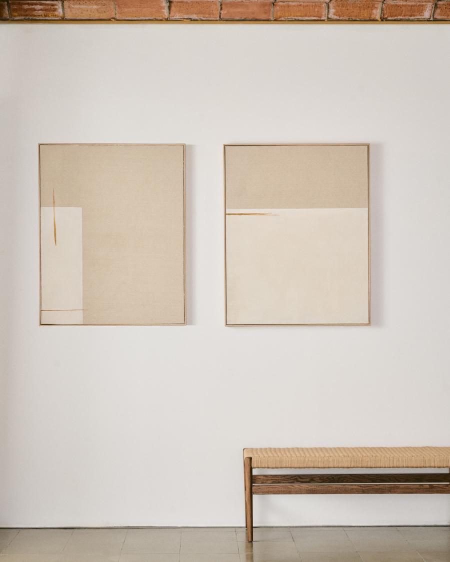 Salin Bild abstrakt mit vertikalem Streifen aus Leinen beige 80 x 100 cm