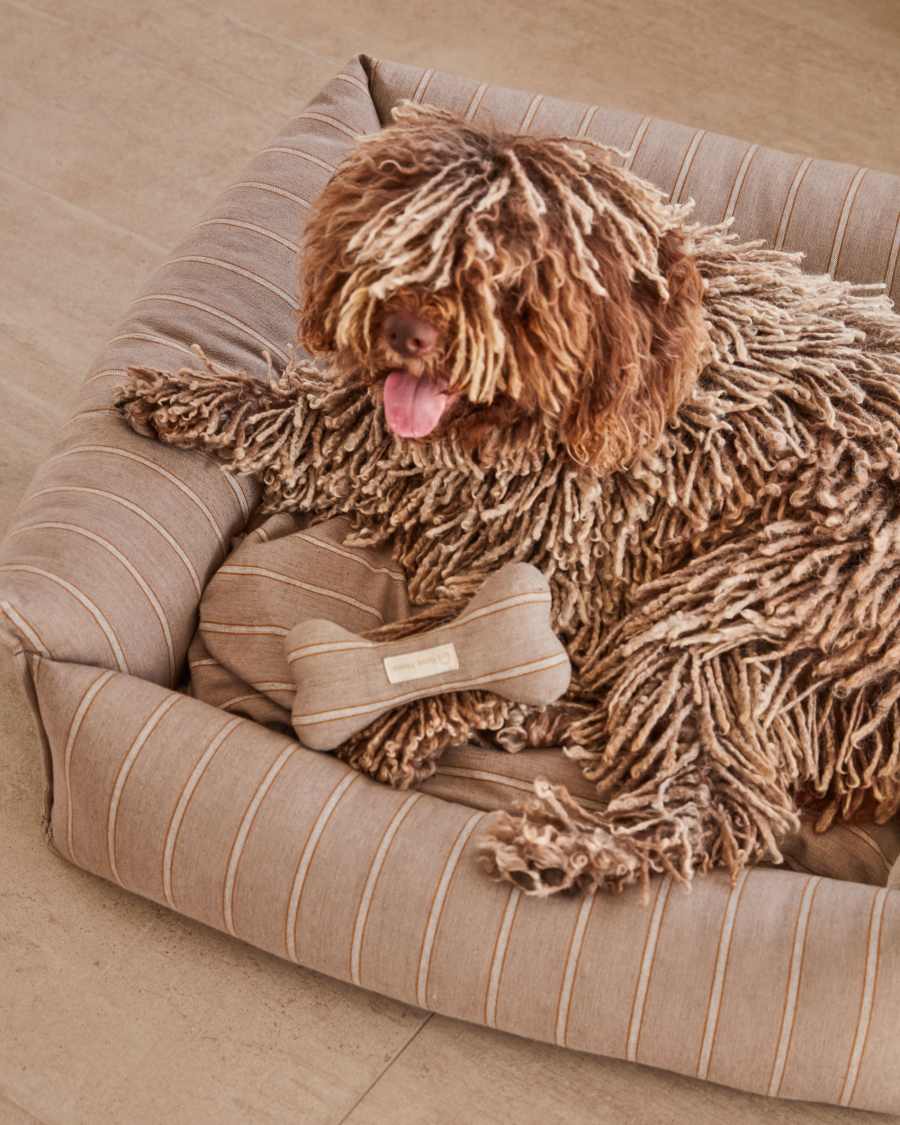 Μεγάλο κρεβάτι για κατοικίδια Toby, ριγέ και καφέ γούνα 75 x 75 εκ