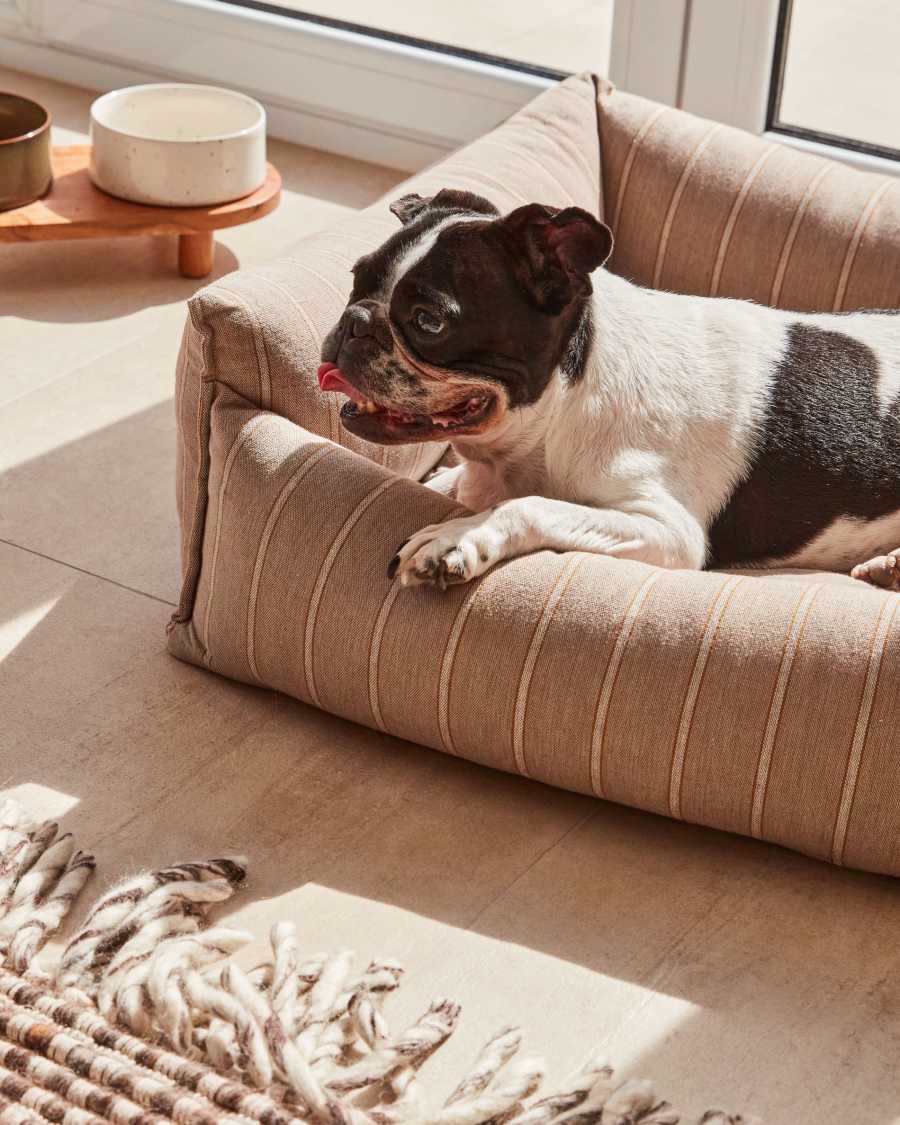 Toby small bed for pets with white stripes and brown fur 60 x 60 cm