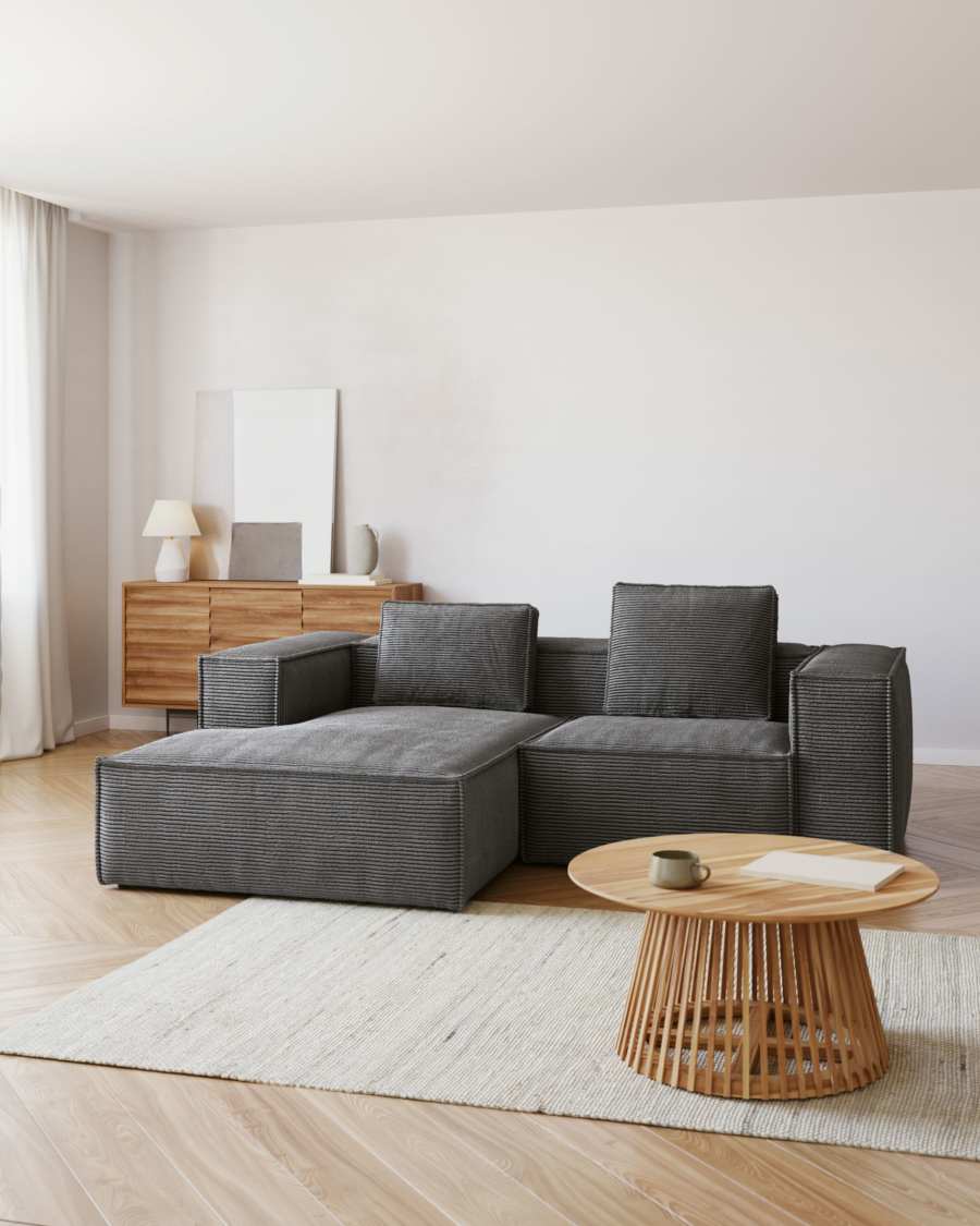 Blok 2-seater left chaise longue sofa in grey thick corduroy 240cm FSC Mix Credit