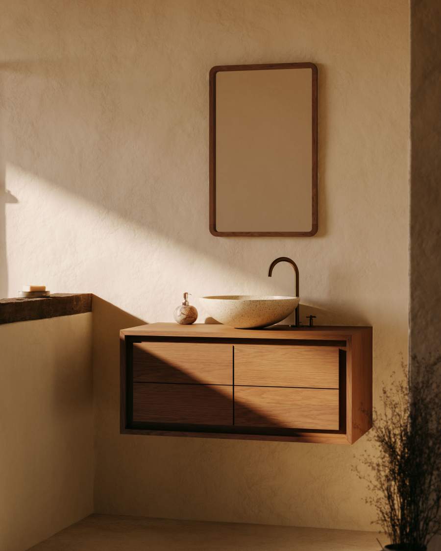 Mirall Shamel de fusta massissa de teca amb acabat noguera 45 x 70 cm