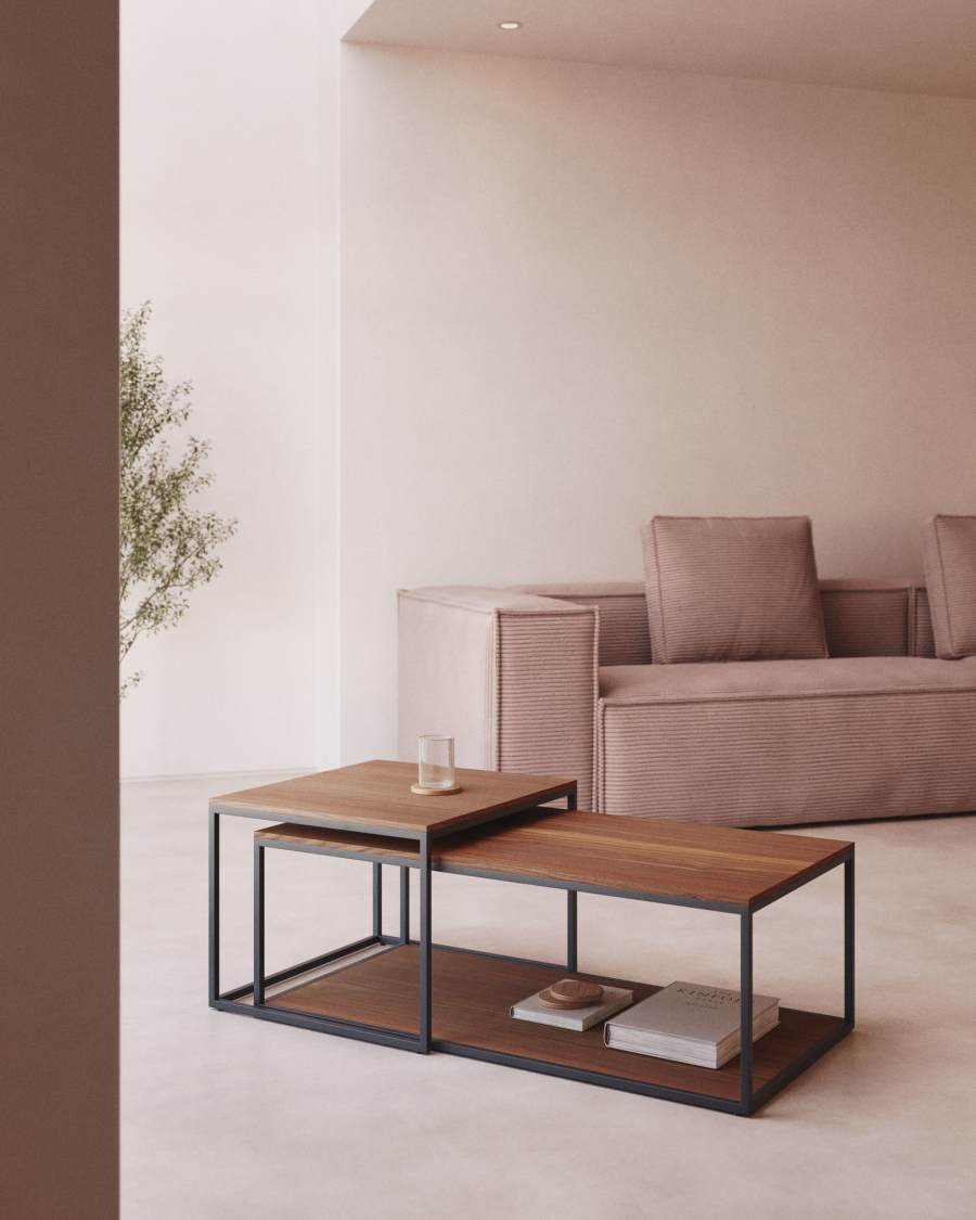 Yoana Set aus 2 Satzbeistelltischen Nussholzfurnier und schwarz lackiertes Metallgestell