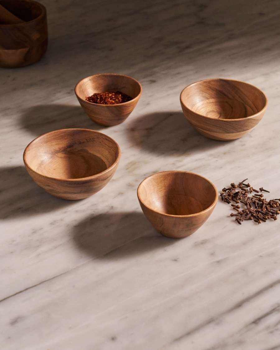 Ercilia set of 4 large and small solid acacia wood kitchen utensils