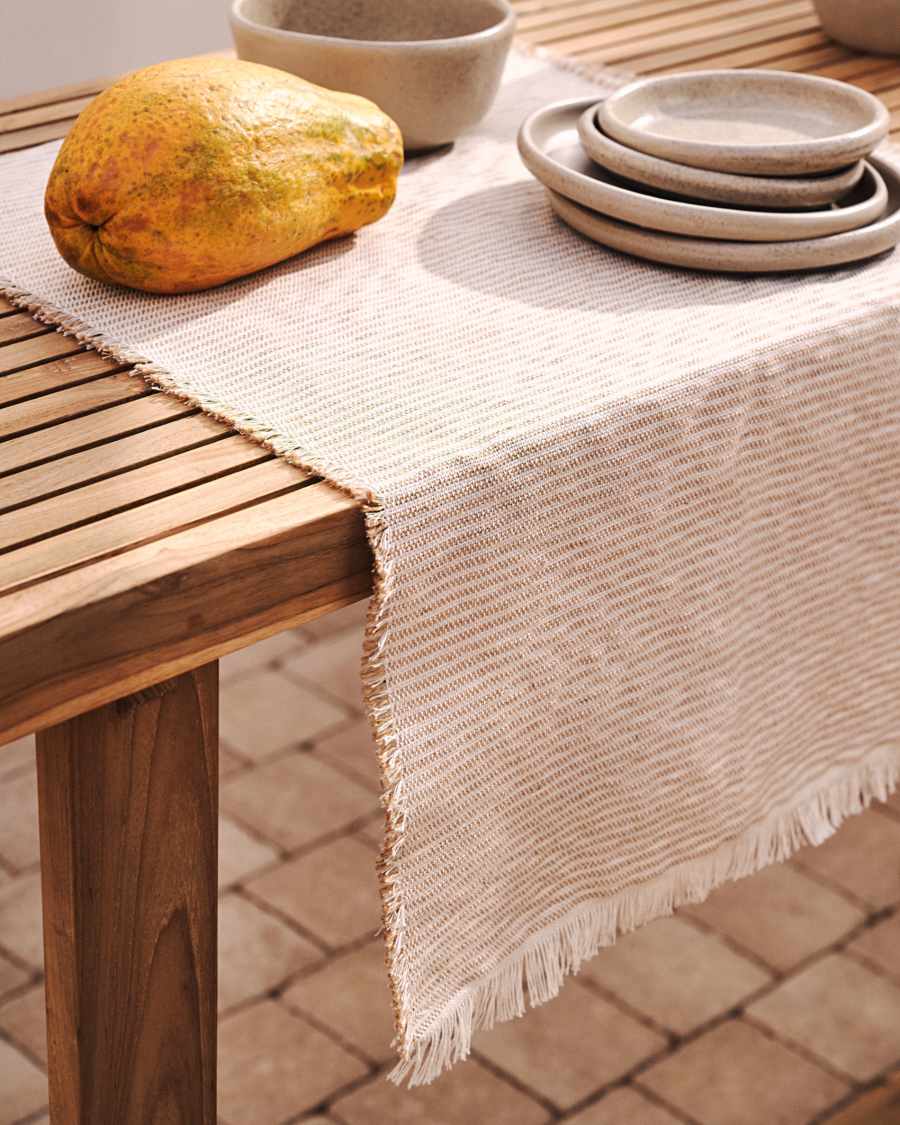 Chemin de table Vilat beige avec franges 46 x 140 cm
