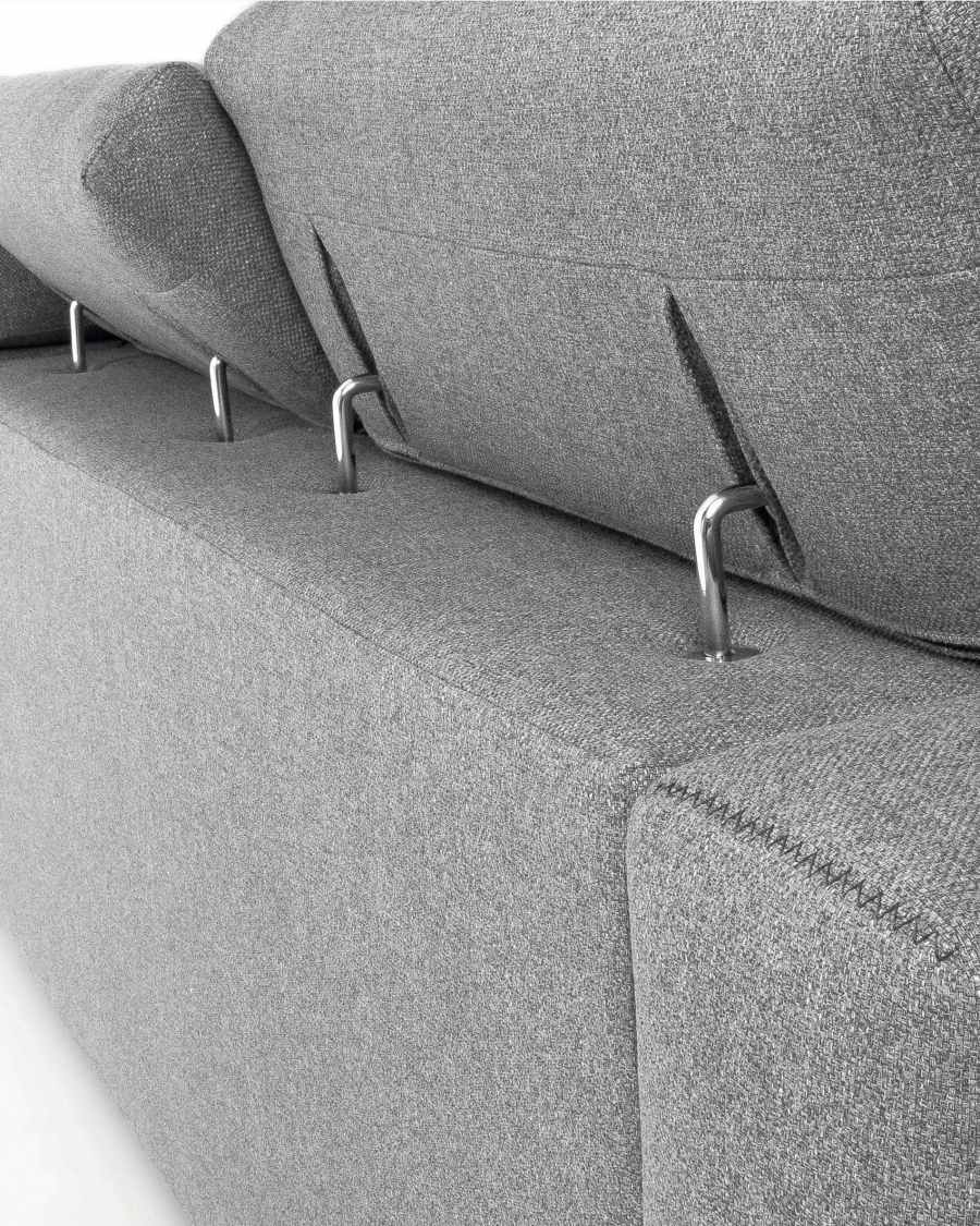 Atlanta 3 seater sofa with chaise longue in light grey, 290 cm