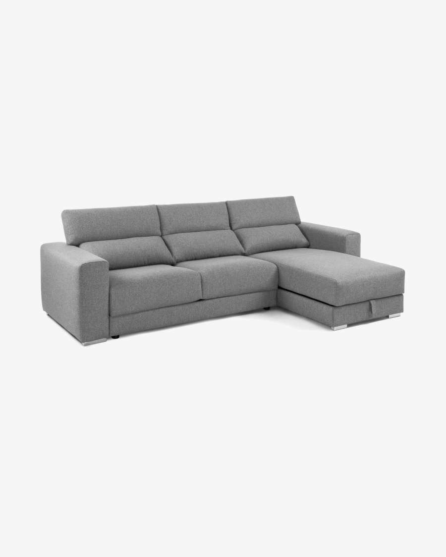 Atlanta 3 seater sofa with chaise longue in light grey, 290 cm