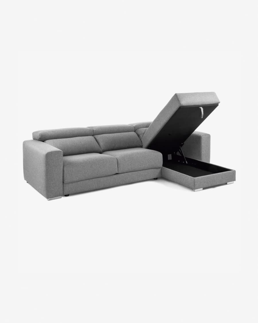 Atlanta 3 seater sofa with chaise longue in light grey, 290 cm