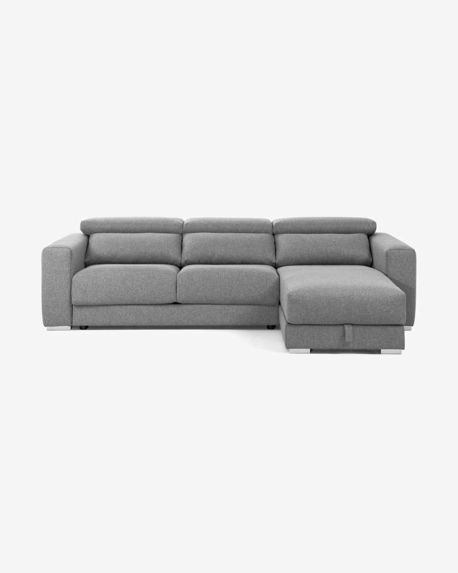 Atlanta 3 seater sofa with chaise longue in light grey, 290 cm