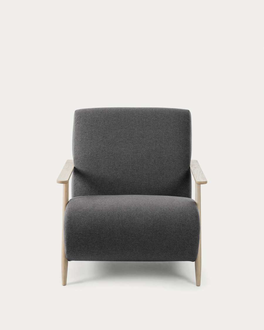Meghan armchair in black with solid ash wood legs in a natural finish