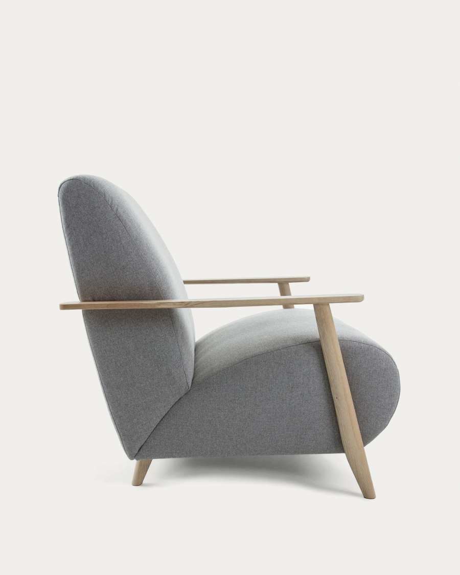 Meghan armchair in grey with solid ash legs with natural finish