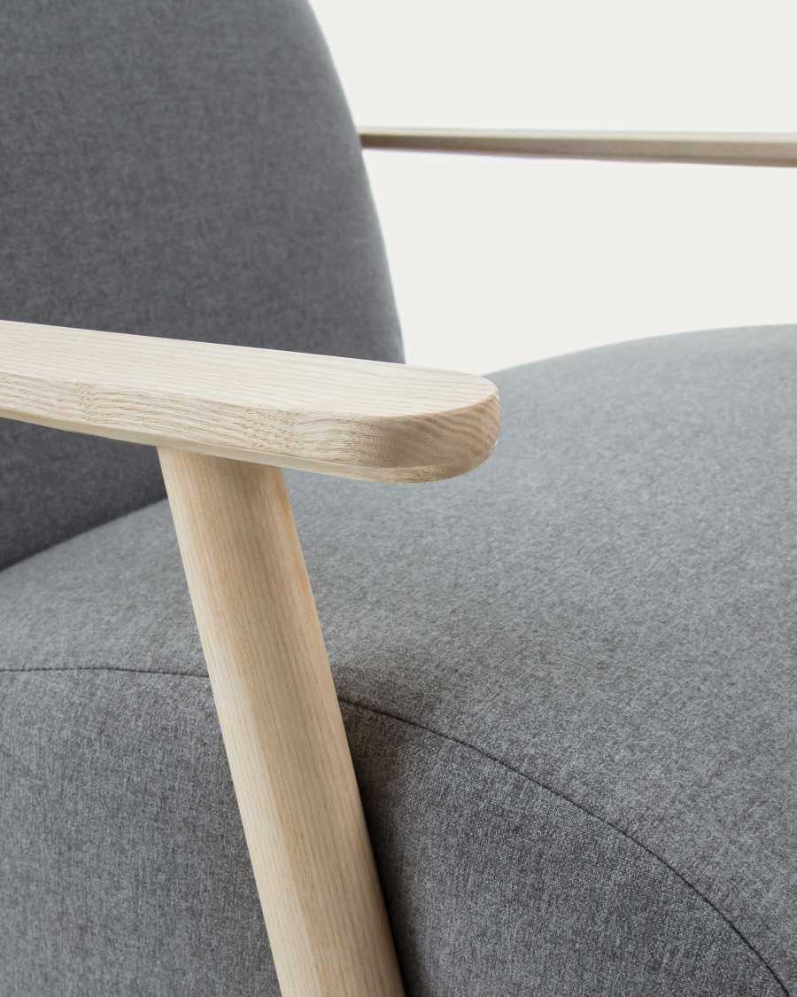 Meghan armchair in grey with solid ash legs with natural finish