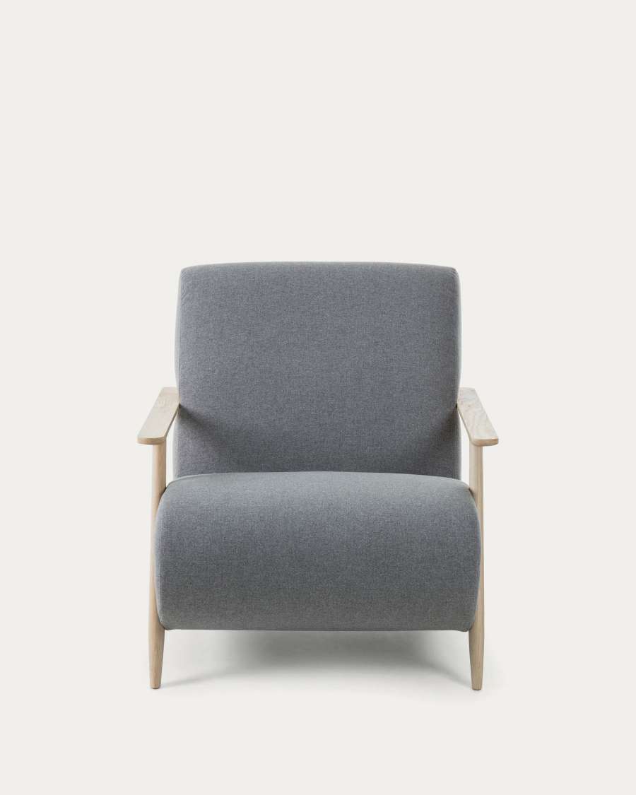 Meghan armchair in grey with solid ash legs with natural finish