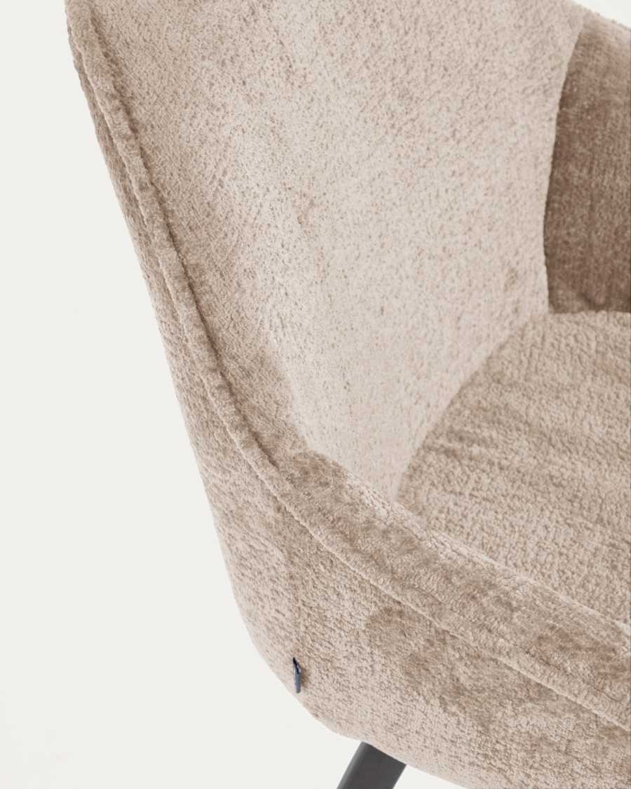 Amira chair in beige chenille with steel legs with black finish FSC 100%