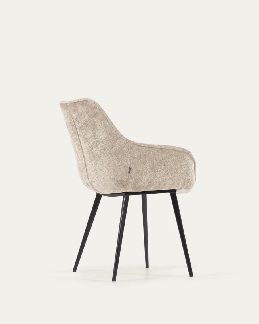Amira chair in beige chenille with steel legs with black finish FSC 100%