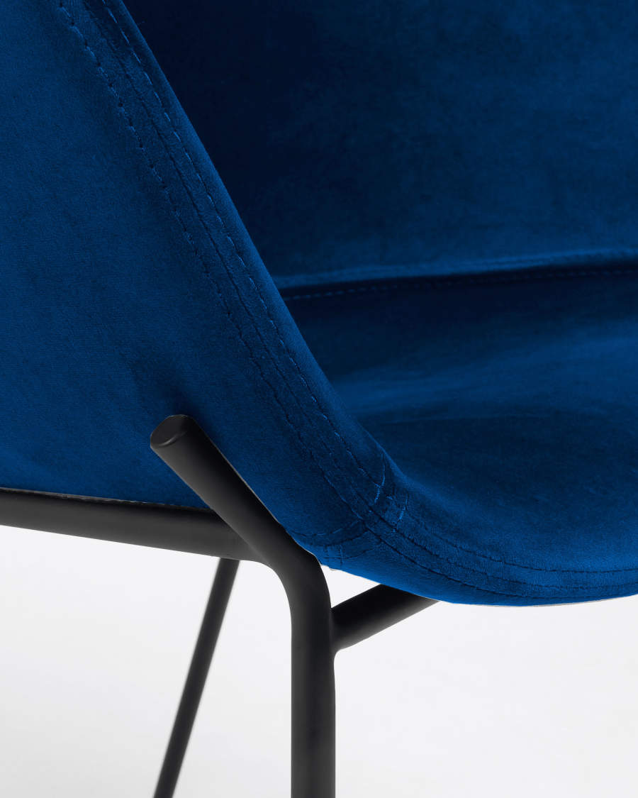 Yvette Barhocker Samt blau und Stahl schwarz Höhe 74 cm