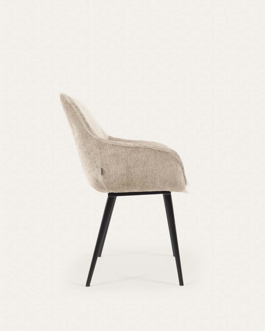 Amira chair in beige chenille with steel legs with black finish FSC 100%