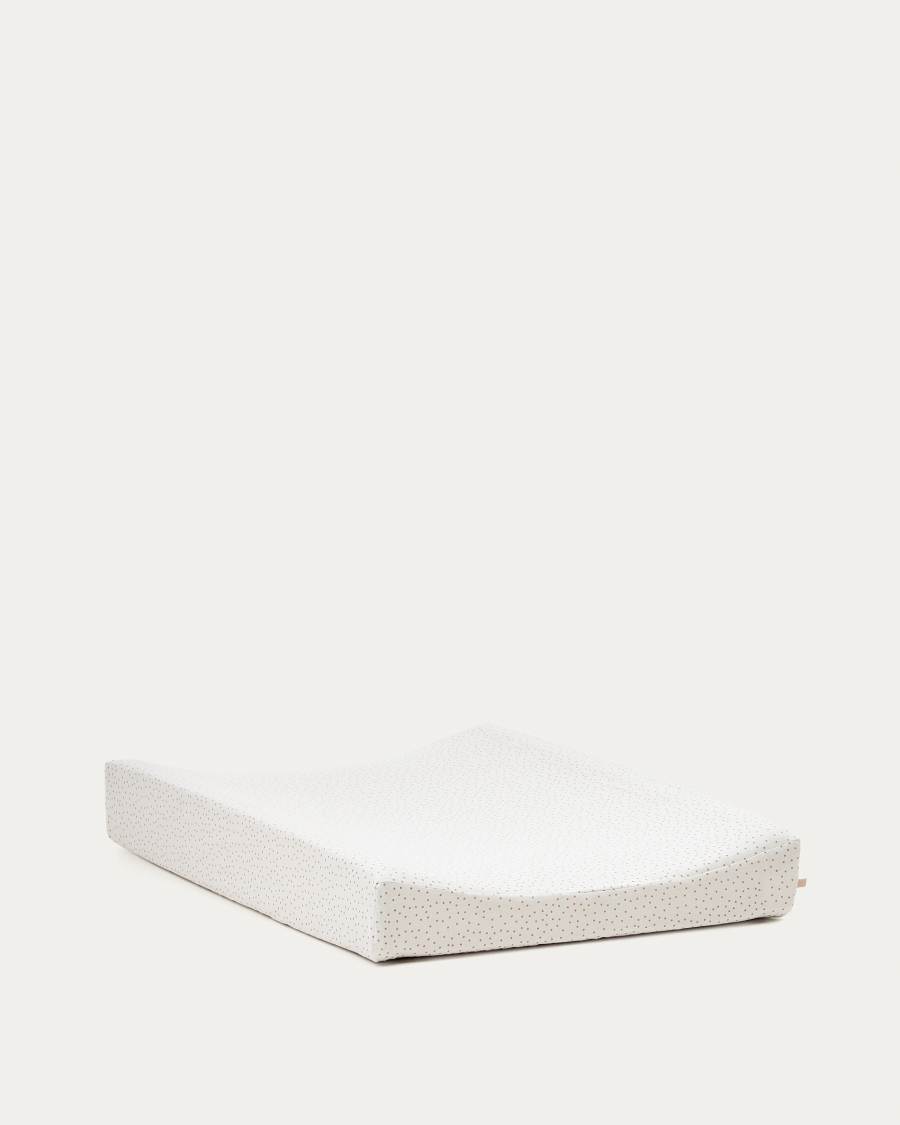 Yamile changing mat cover, 100% organic cotton (GOTS) in beige with pink polka-dots, 50 x 70 cm