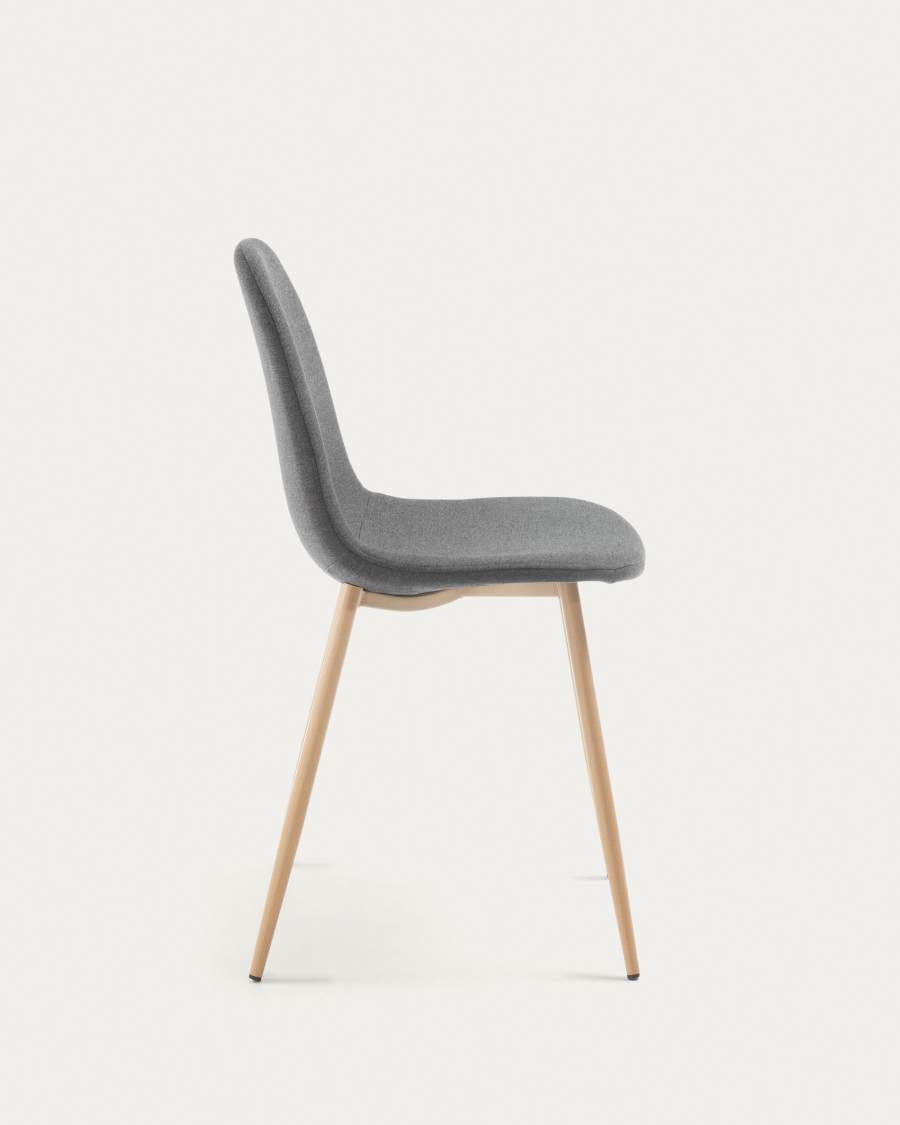 Chaise Yaren gris foncé et pieds en acier effet bois