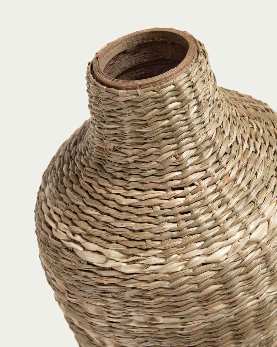 Umma large bamboo vase, with natural fibres and a natural finish