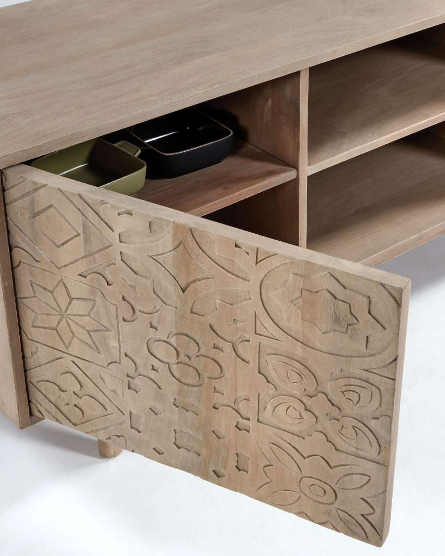 Seleb solid mango wood TV stand with 2 doors, 160 x 56 cm