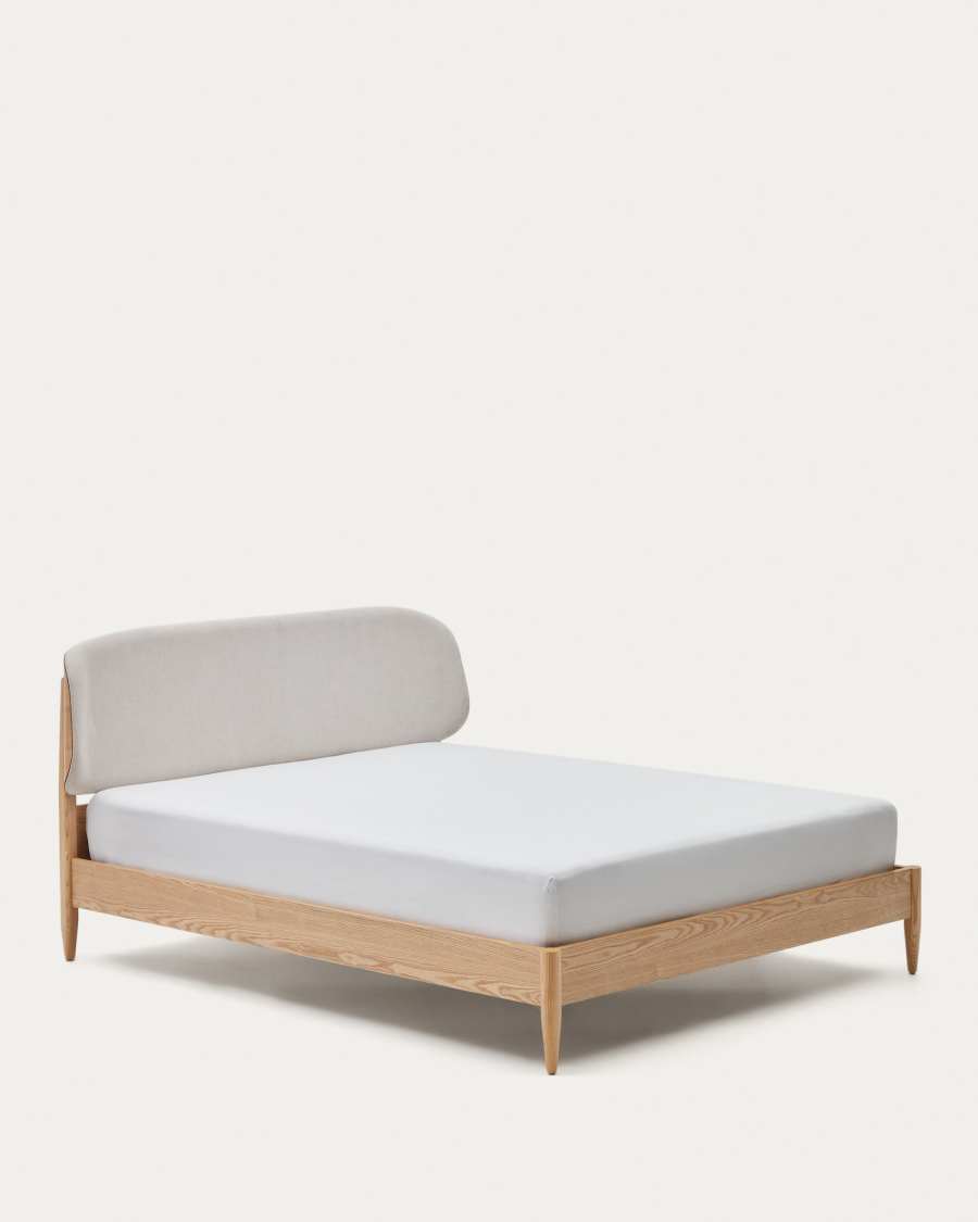 Lit Octavia contreplaqué de frêne et tête de lit tapissée blanc FSC Mix Credit 180 x 200 cm