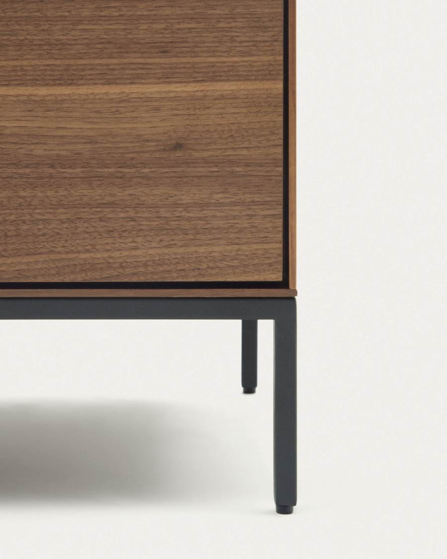 Vedrana bedside table, 2 walnut veneer drawers, and black steel legs, 60 x 55 cm