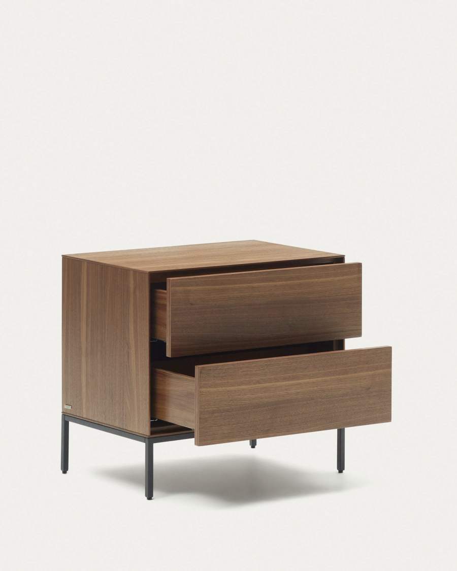 Vedrana bedside table, 2 walnut veneer drawers, and black steel legs, 60 x 55 cm