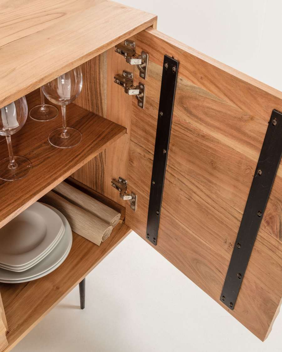 Creenza Delsie 3 ante in legno massello di acacia e acciaio verniciato nero 147 x 81 cm