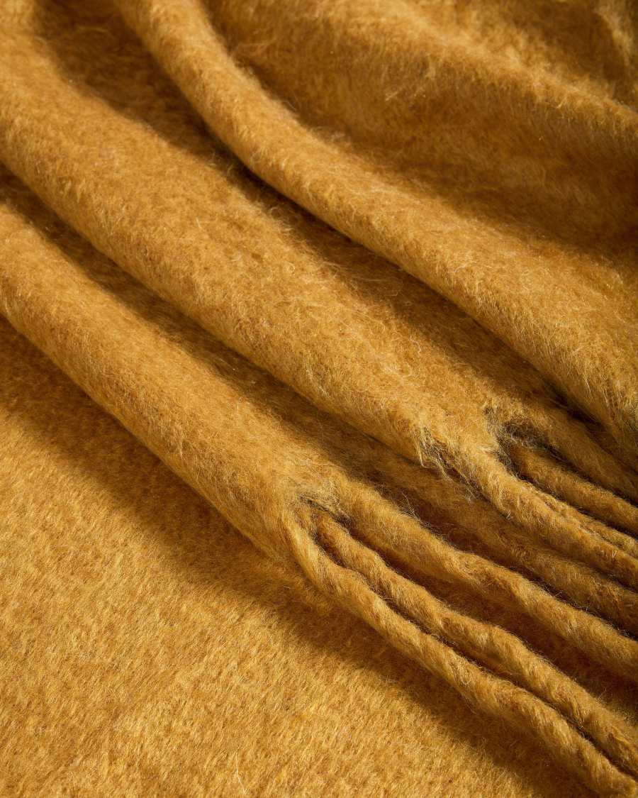 Jiba Decke mit Fransen aus Wolle senfgelb 125 x 150 cm