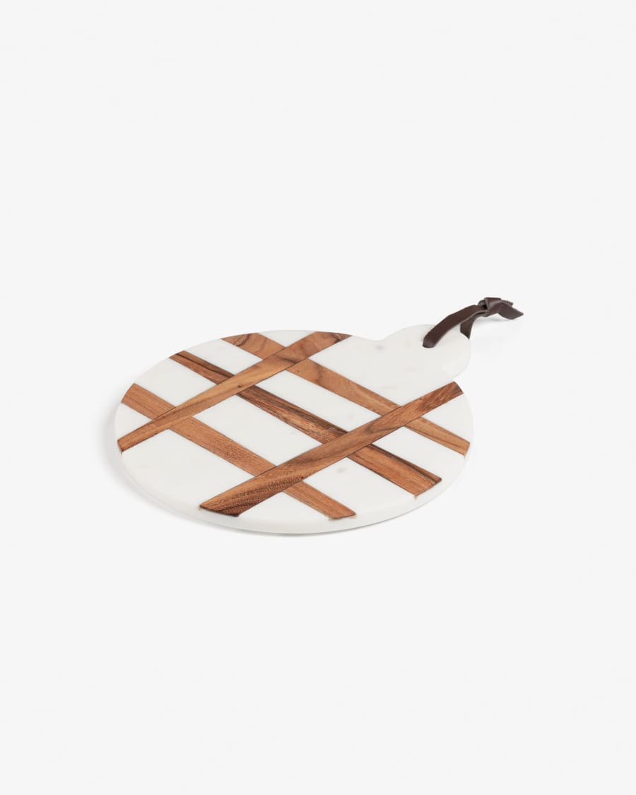 Bulacan round cutting board white marble with handle
