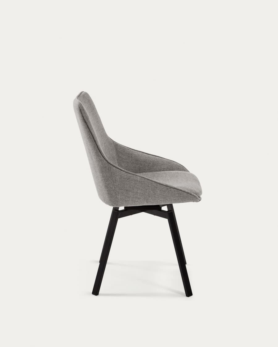 Jenna light grey swivel chair with steel legs with black finish FSC 100%