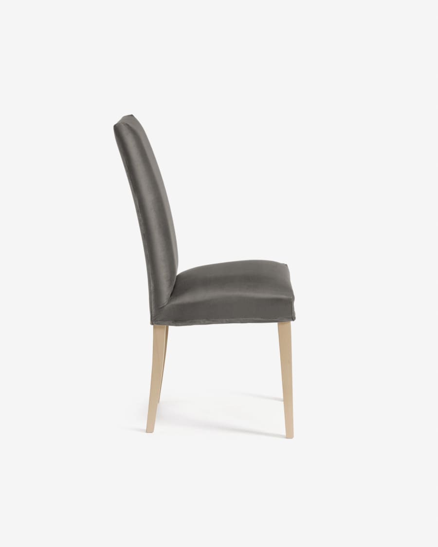 Sedia Freda velluto grigio e naturale